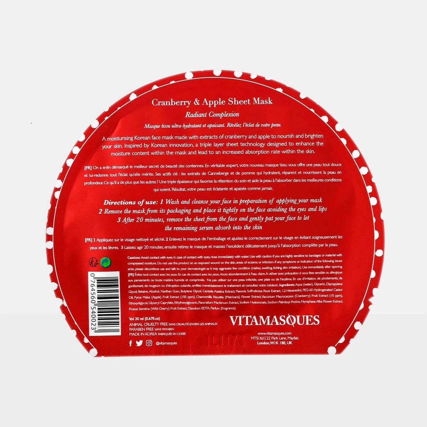 Cranberry & Apple Repair Face Mask by Vitamasques
