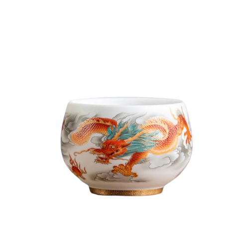 Dragon Phoenix Auspicious Clouds Ceramic Teacup Kung Fu Teacup