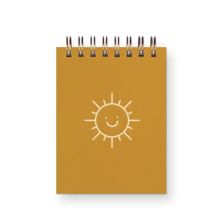 Smiling Sunshine Mini Jotter Notebook  Saffron Cover | White Ink By Ruff House Print Shop