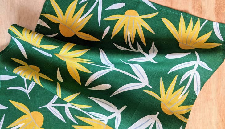 Coneflower Tea Towel by Jen Fox Studio