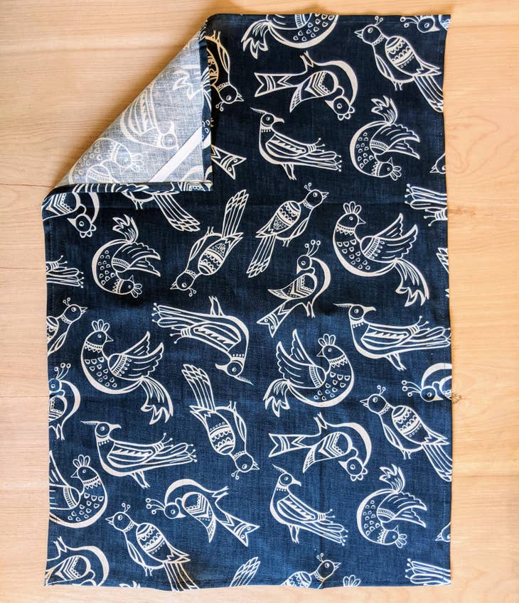 Folk Birds Tea Towel by Jen Fox Studio
