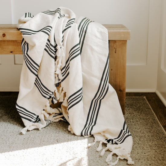 Henley Turkish Cotton Throw Blanket - Four Stripe By SWEET WATER DECOR