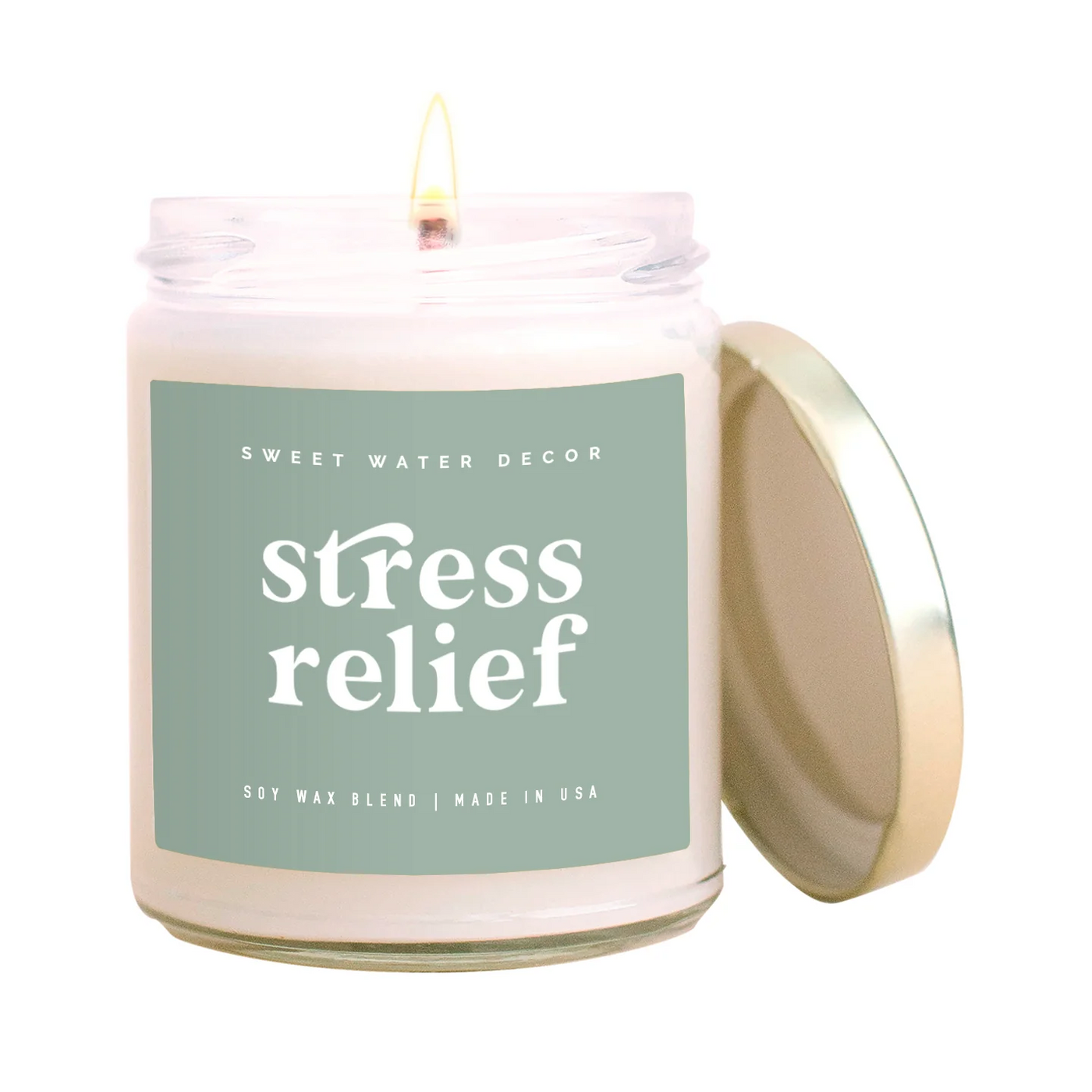 Stress Relief Soy Candle - Clear Jar - Sage Green