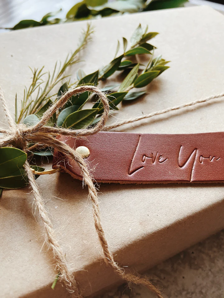 Love You" Script Keychain  Rust, Flat, Gold