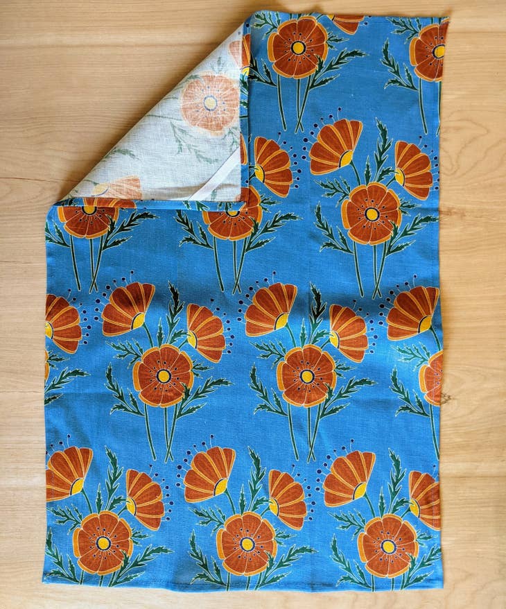 Orange Poppies Tea Towel Tea Towel by Jen Fox Studio